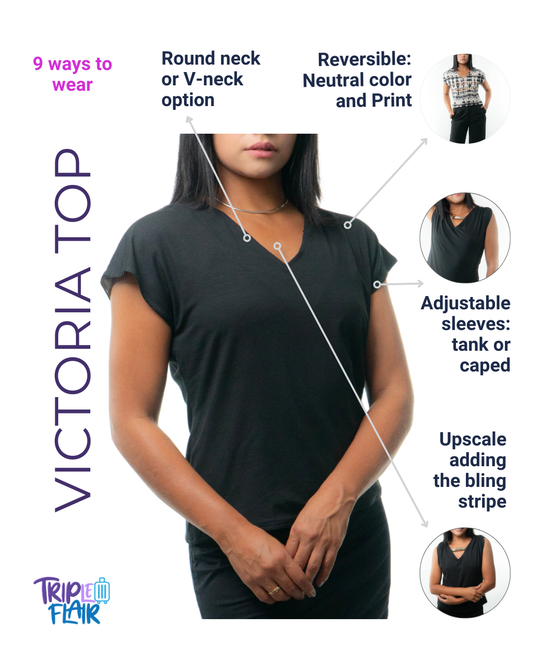 VICTORIA Top: 9 in 1. Black/Tie Dye Brown
