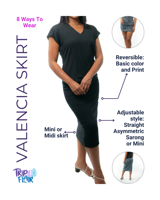 VALENCIA Skirt 8 in 1. Black/B&W Print