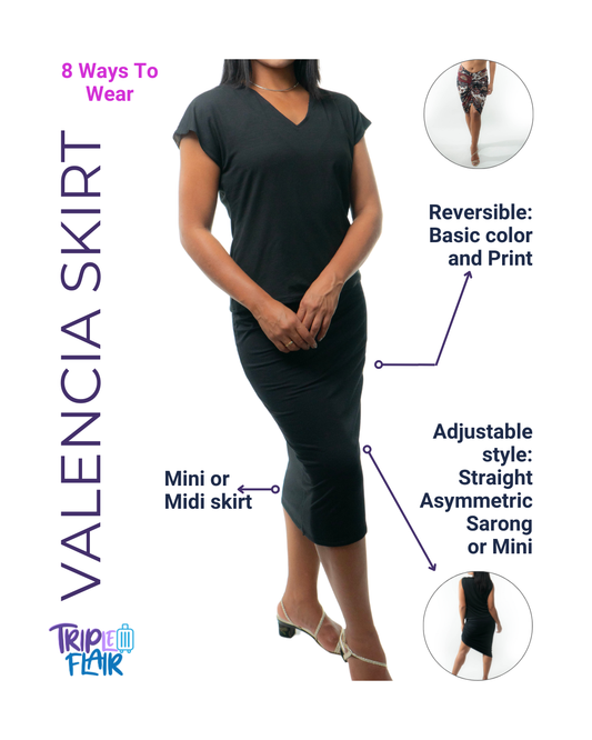 VALENCIA Skirt 8 in 1. Black/Navy Print