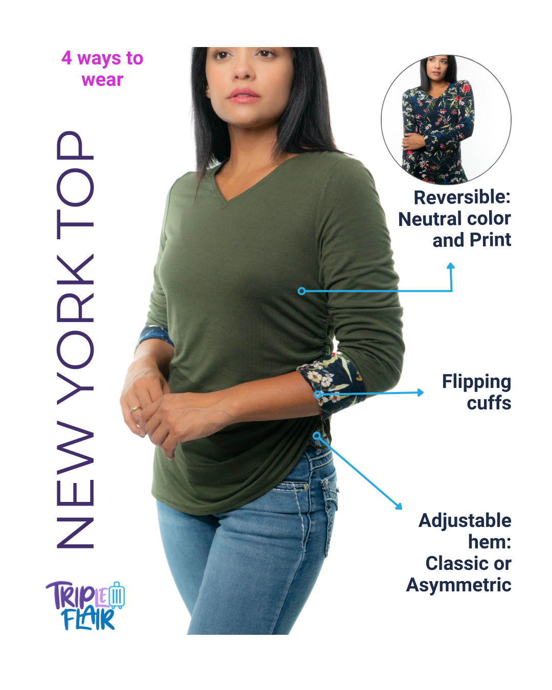 NEW YORK Top 4 in 1 Grün/Blumen