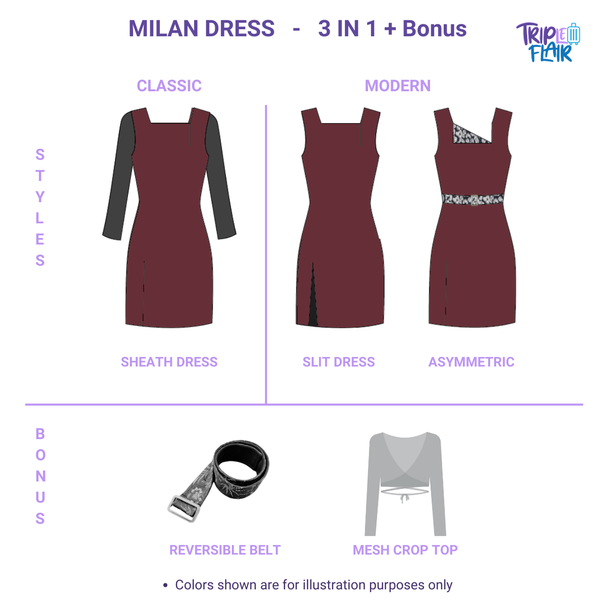 MILAN DRESS - 3 in 1. Wine