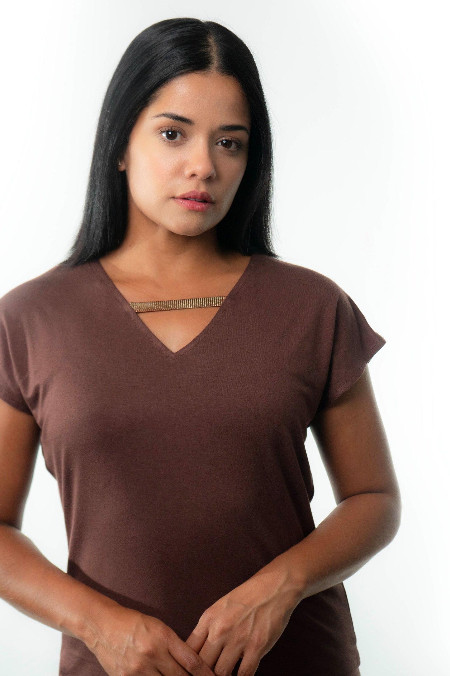 VICTORIA Top: 9 in 1. Brown/Blue print
