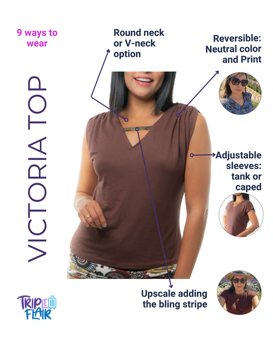 VICTORIA Top: 9  in 1. Brown/Blue print