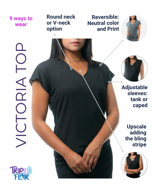 VICTORIA Top: 9  in 1. Black/B&W Print