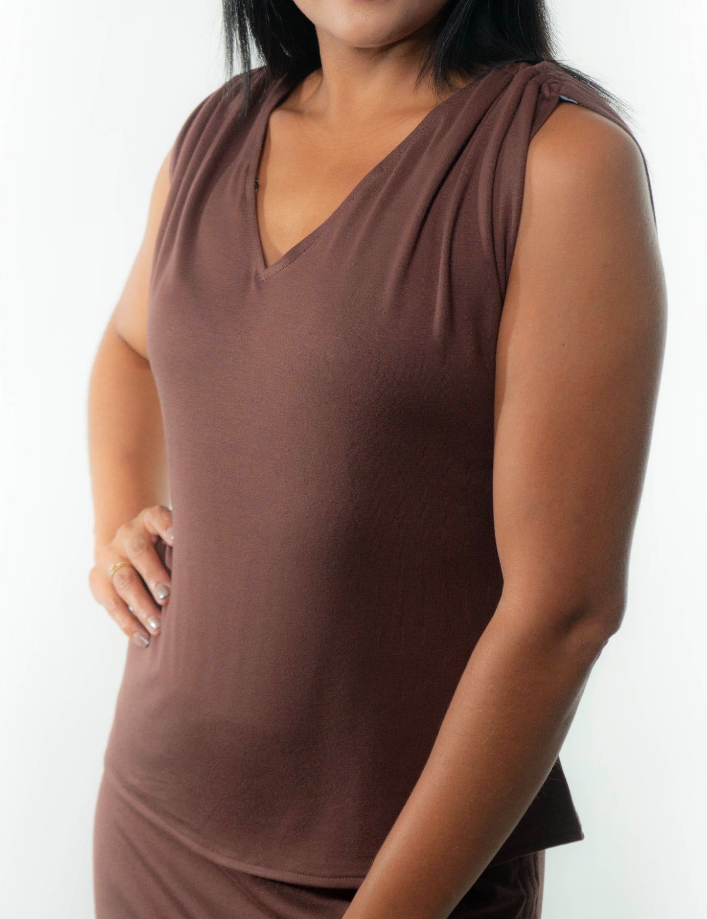 VICTORIA Top: 9  in 1. Brown/Blue print