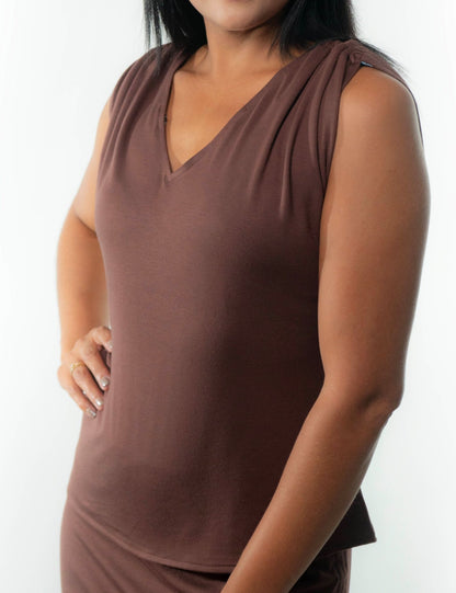 VICTORIA Top: 9  in 1. Brown/Blue print