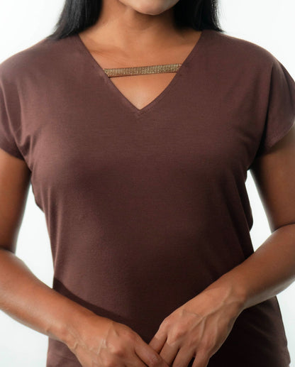 VICTORIA Top: 9  in 1. Brown/Blue print