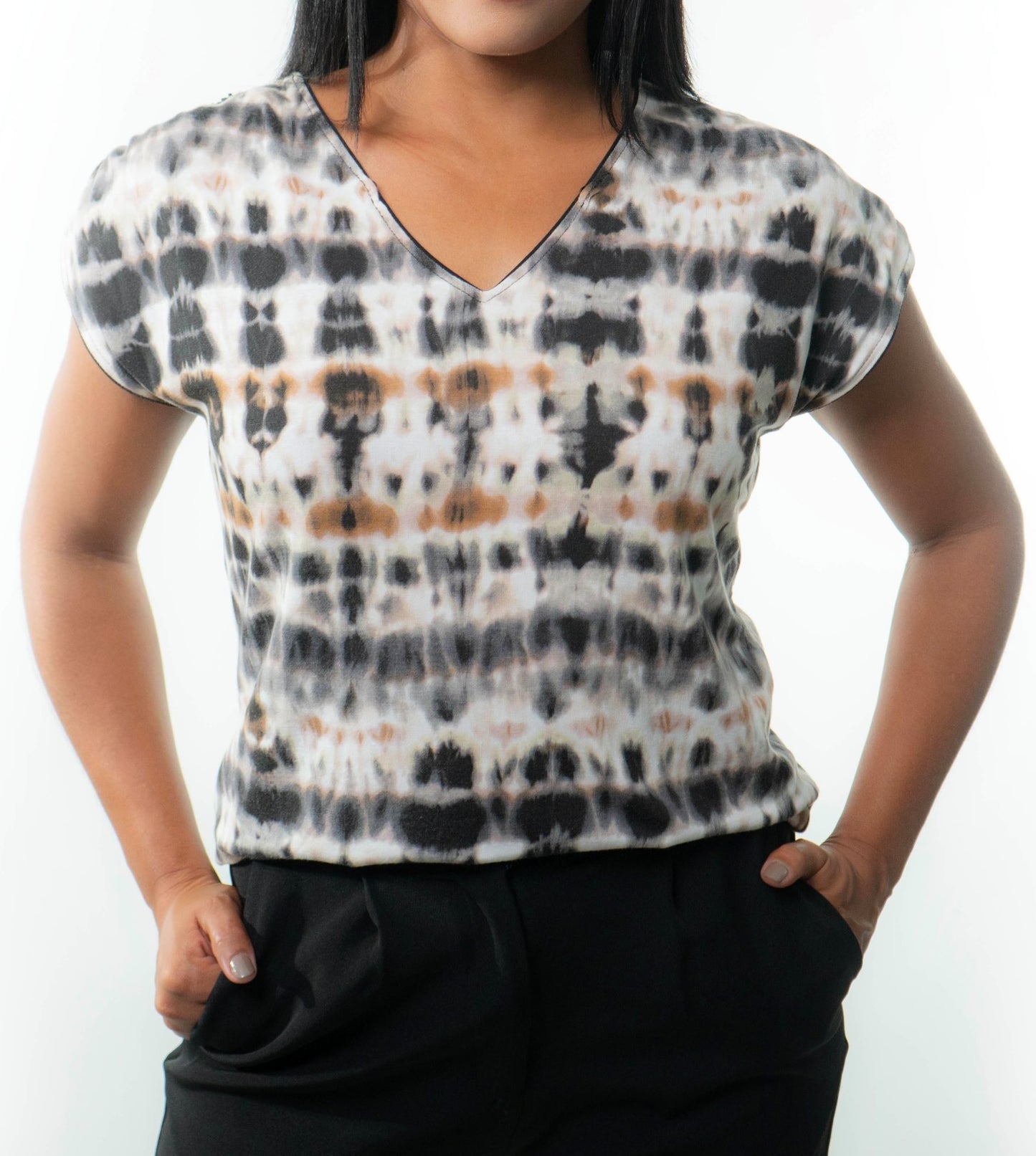 VICTORIA Top: 9  in 1. Black/Tie Dye Brown