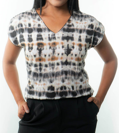 VICTORIA Top: 9  in 1. Black/Tie Dye Brown