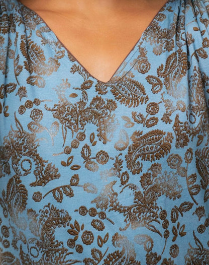 VICTORIA Top: 9  in 1. Brown/Blue print