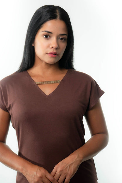 VICTORIA Top: 9  in 1. Brown/Blue print