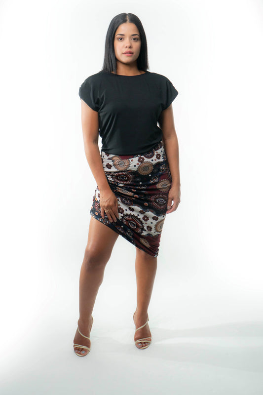 VALENCIA Skirt 8 in 1. Black/Wine Print