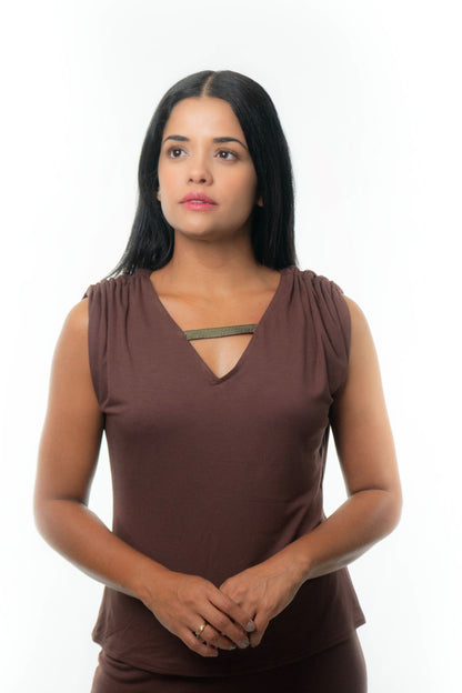 VICTORIA Top: 9  in 1. Brown/Blue print