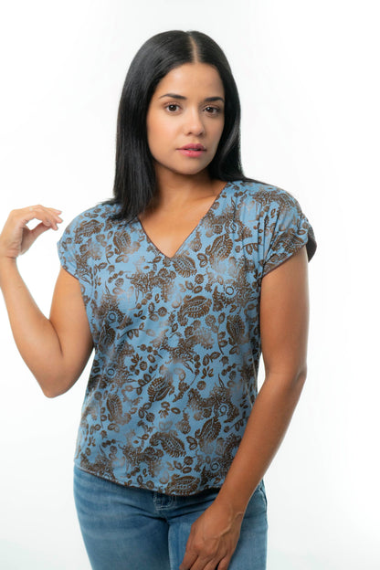 VICTORIA Top: 9  in 1. Brown/Blue print